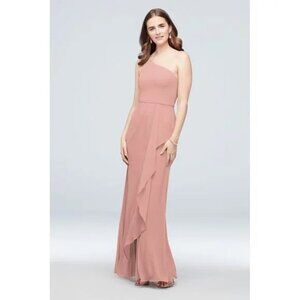 David's Bridal One-Shoulder Chiffon Bridesmaid Dress with Cascade Ruffle Ballet